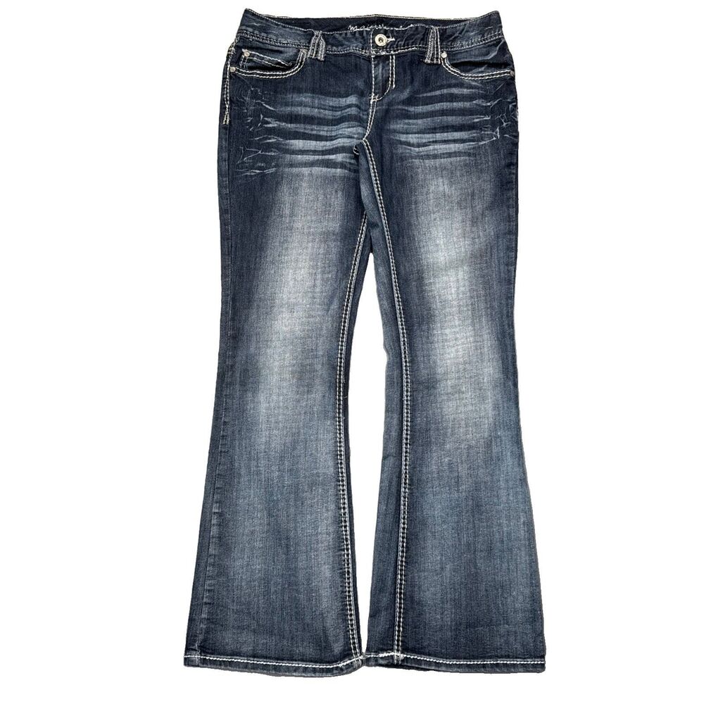 Maurices Flared Jeans Low Mid Rise Denim Stretch Blue Junior - Size 9/10 32x29.5